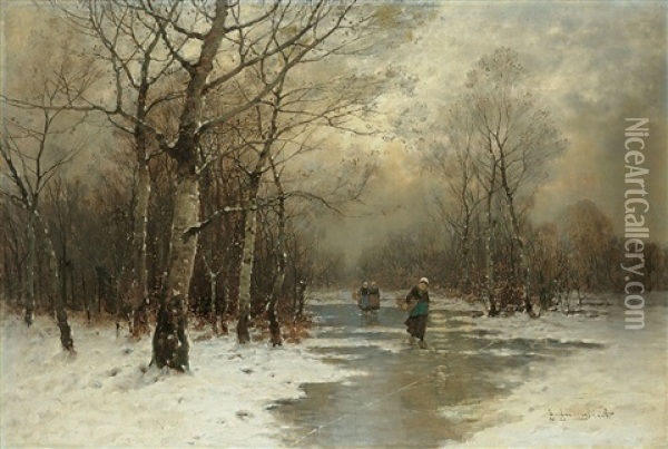 Winterabend Oil Painting - Johann Jungblut