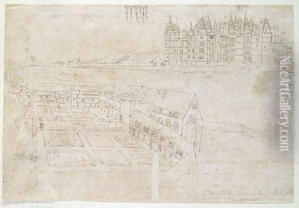 Privy Gardens, Richmond Palace, from The Panorama of London, c.1544 Oil Painting - Anthonis van den Wyngaerde