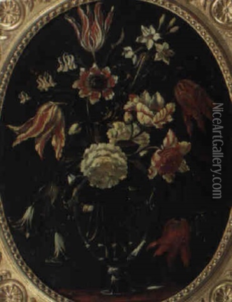 Blumenstraus In Einer Glasvase Oil Painting - Giacomo Recco