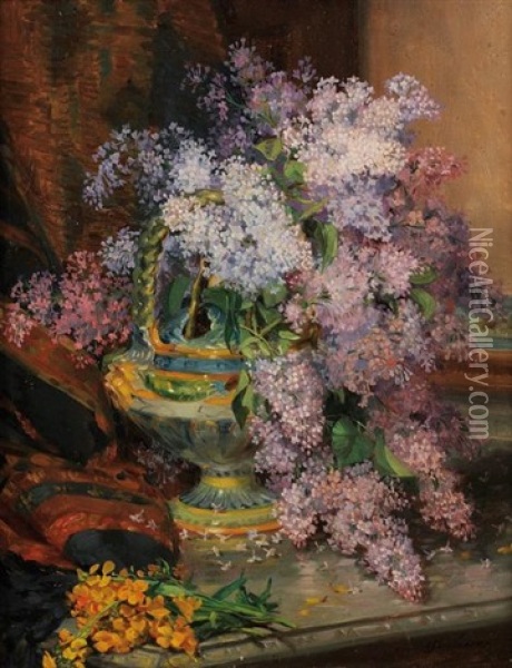 Bouquet De Lilas Oil Painting - Henri Jean Pierre Loubat