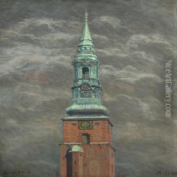 View With Sct. Petri Church Spire. Oil Painting - Axel Hou