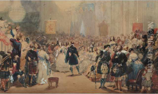 Fete Ecossaise A Buckingham Palace Aquarelle Gouachee Oil Painting - Eugene Louis Lami