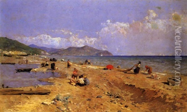 Spiaggia Di Chiavari Oil Painting - Paolo Sala