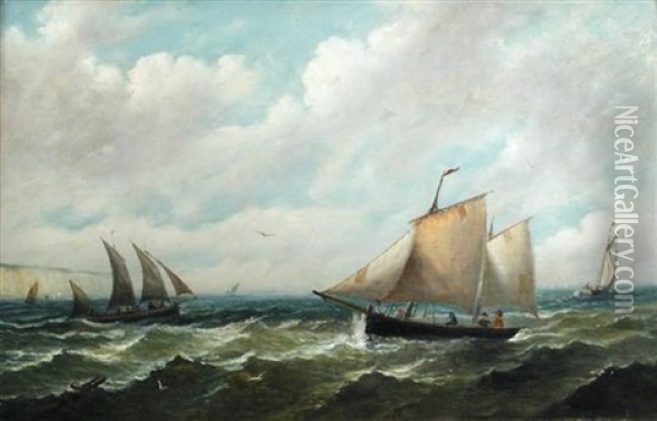 Sailing Ships Off The White Cliffs Of Dover Oil Painting - John Moore Of Ipswich