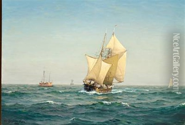 Nice Weather At Sea, Drogden Oil Painting - Christian Benjamin Olsen