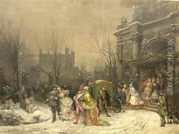 Le Retour Du Bal Costume A Lyon Oil Painting - Theodore Levigne