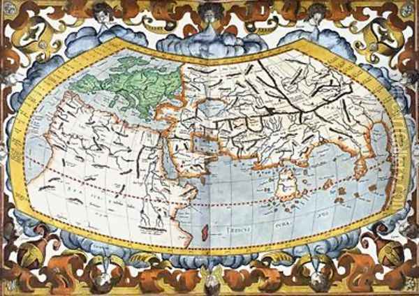 World map entitled Unviersalis tabula iuxta Ptolemeum', plate 1 from Mercators edition of Ptolemys Geographia Oil Painting - Gerard Mercator