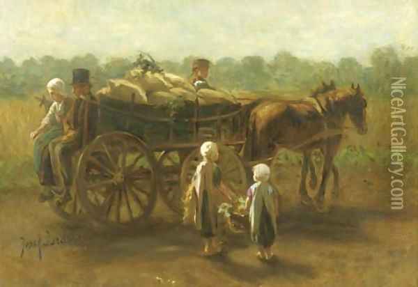 A peasant couple on a horse cart Oil Painting - Jozef Israels