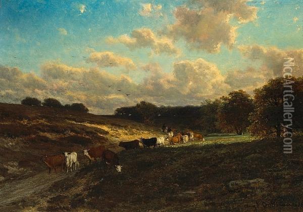 Cattle Returning, Late Afternoon Oil Painting - Francois Auguste Ortmans