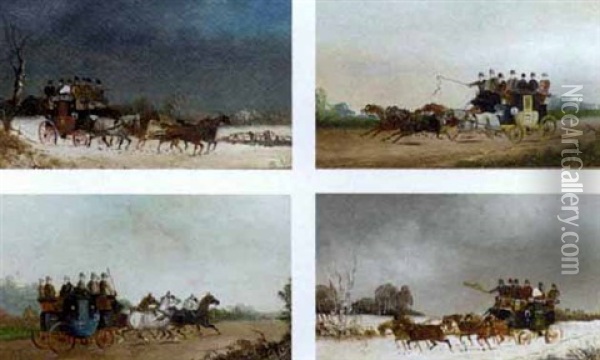 A Set Of Four Winter And Summer Coaching Scenes (+ A Set Of Four Racing And Coaching Scenes; 8 Works) Oil Painting - Philip H. Rideout