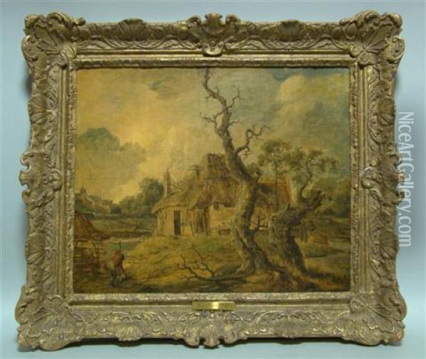 Landscape With Cottage And A Laborer Gathering Wood Oil Painting - Salomon van Ruysdael