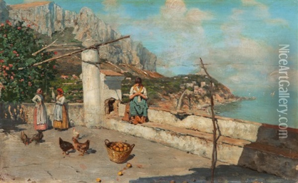 Terrace On Capri Oil Painting - Giuseppe Giardiello