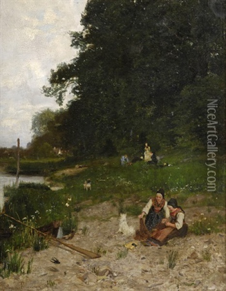 Das Picknick Am Weserufer Oil Painting - Franz Hoffmann-Fallersleben