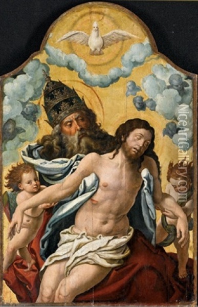 Cristo Deposto Con Dio Padre E Angeli Oil Painting - Bernaert (Barend) van Orley