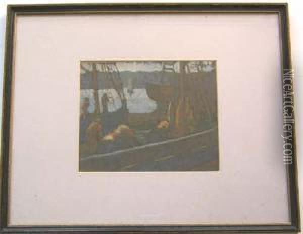 Harbor Scene Oil Painting - Yarnall Abbott