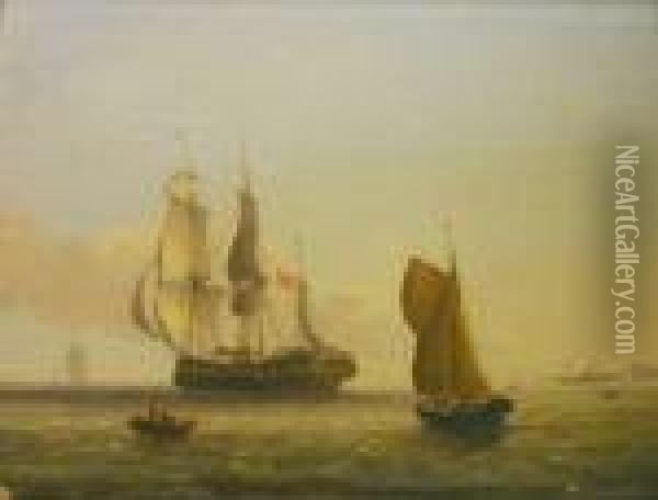 A Barque In The Thames Estuary Oil Painting - Frederick Calvert
