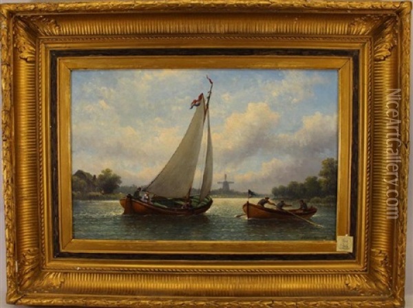 Sailboats On A River Oil Painting - Eduard Alexander Hilverdink