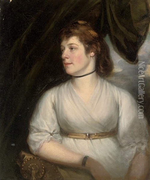 Portrait Of A Sybella Furnour In A White Dress Oil Painting - Sir William Beechey