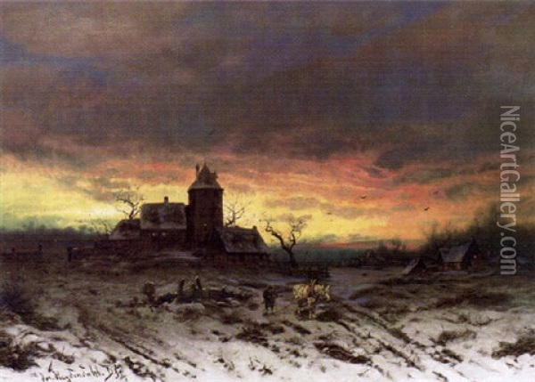 Winterlandschaft Bei Sonnenuntergang Oil Painting - Friedrich Josef Nicolai Heydendahl