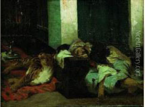 Un Oriental Endormi Pres D'un Tigre Oil Painting - Pascal-Adolphe-Jean Dagnan-Bouveret