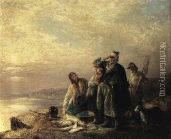 The Sunset Of Life: Scene On The Coast Of Northumberland Oil Painting - Henry Perlee Parker