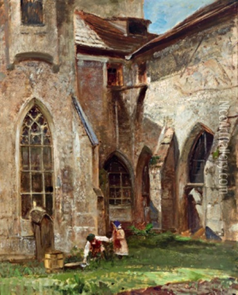 Fassade Der Neuberger Kirche In Der Steiermark Oil Painting - Emil Jacob Schindler