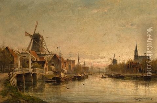 Evening At Maashuis, Holland Oil Painting - Cornelis Christiaan Dommelshuizen