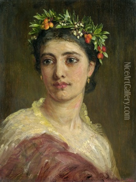 Bildnis Einer Jungen Frau Mit Blumenkranz Im Haar Oil Painting - Ludwig Sturm