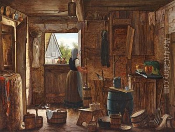 A Scullery In Jutland Oil Painting - Josef Theodor Hansen