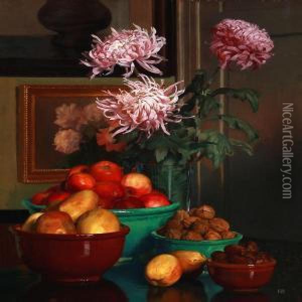 Still Life With Nuts Oil Painting - Gustav Vilhelm Blom