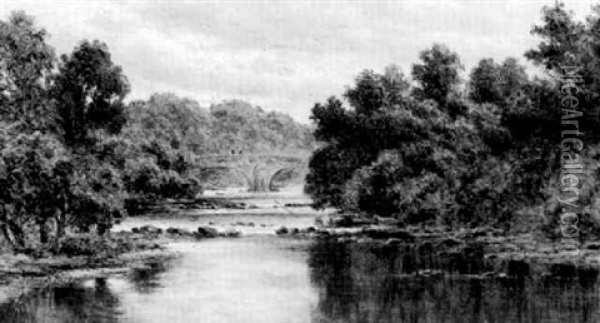 Dolford Bridge, River Hodde, Near Clitheroe Oil Painting - Henry H. Parker