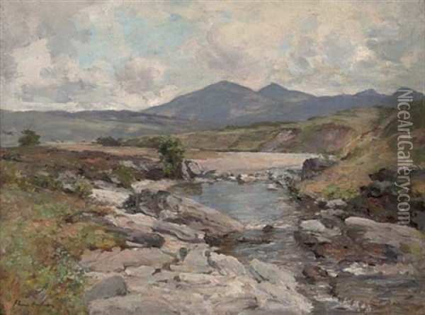 A Stream Through An Extensive Highland Landscape Oil Painting - Joseph Morris Henderson