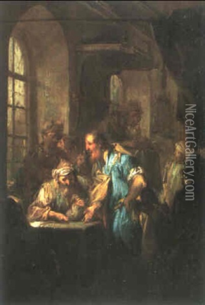 Im Halbdunkel Eines Tempels Erh,lt Judas Die Dreisig Silberlinge Oil Painting - Johann Conrad Seekatz