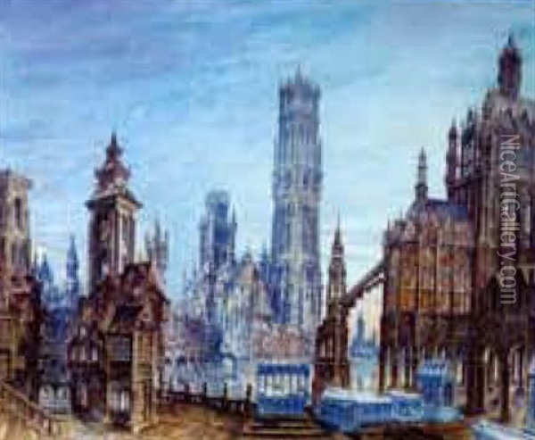 Gothic City View Oil Painting - Karl Von Merode