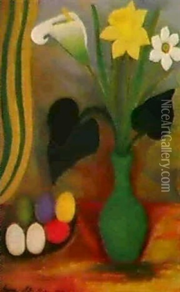 Paskblommor I Gron Vas Oil Painting - Anna Berg