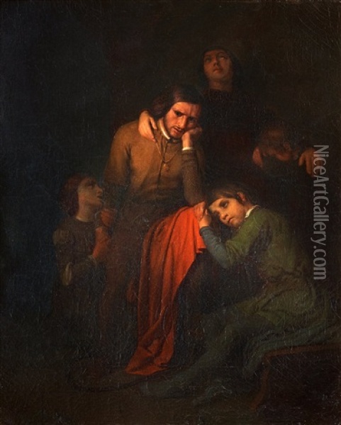 Ugolino With His Children And Grandchildren In Hunger Tower Oil Painting - Gustaf Henrik Brusewitz