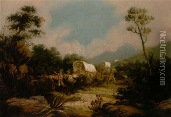 A Party Attacked By Kaffirs Between Beaufort And Grahamstown Oil Painting - John Thomas Baines