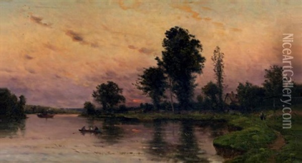 Bord De Riviere Anime Au Crepuscule Oil Painting - Hippolyte Camille Delpy