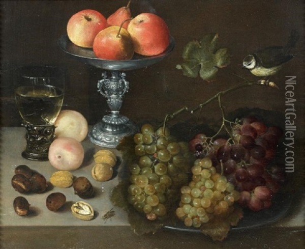 Composition Au Rhomer Et Au Plat De Raisins Oil Painting - Gotthardt (Godert) de Wedig
