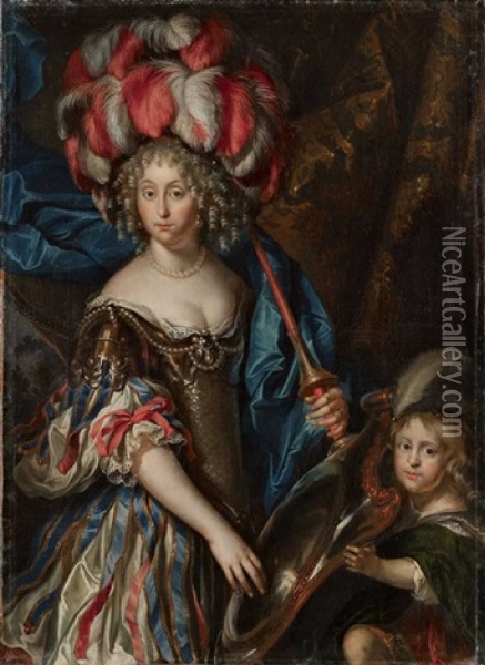 Bildnis Der Grande Mademoiselle Als Amazone(?) Oil Painting - Pierre Mignard the Younger