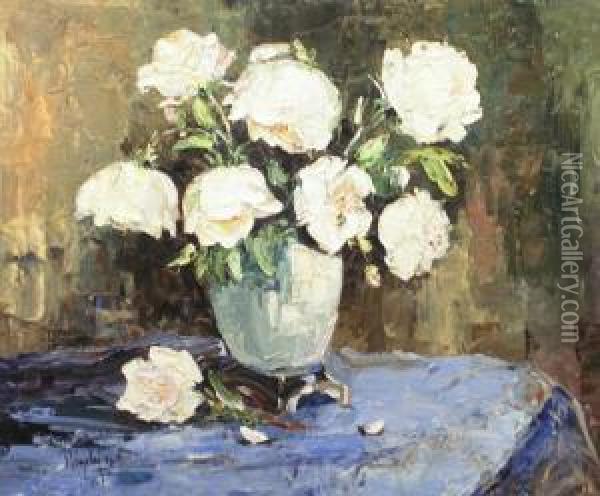 White Roses Oil Painting - Rudolf Negely