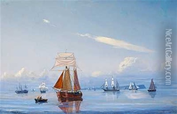 Stille Eftermiddag Pa Sundet, I Baggrunden Ses Hven Oil Painting - Carl Emil Baagoe