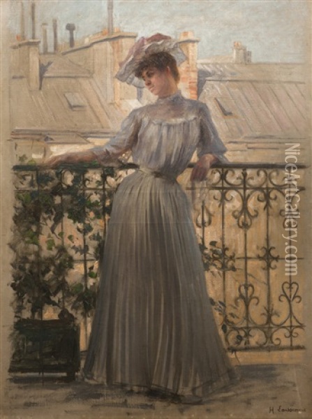 Femme Au Balcon Oil Painting - Henri Adolphe Laissement