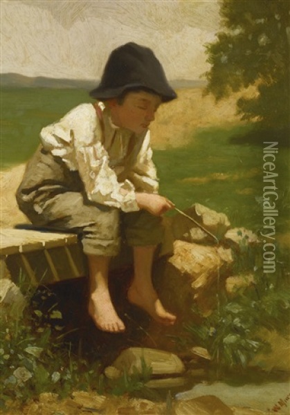 Little Boy Fishing Oil Painting - William Morgan