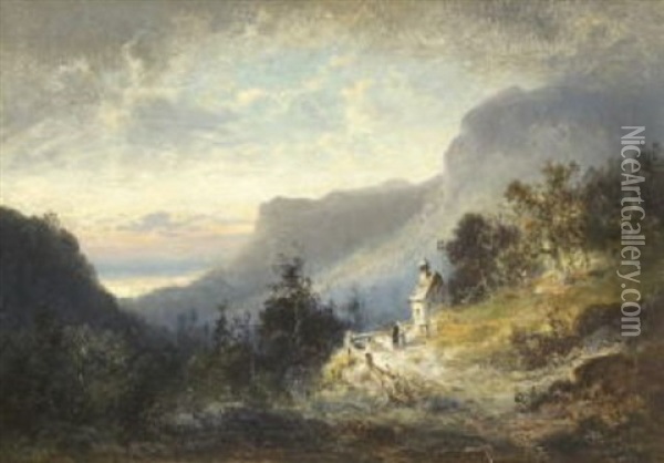 Gebirgslandschaft Oil Painting - Ferdinand Feldhuetter