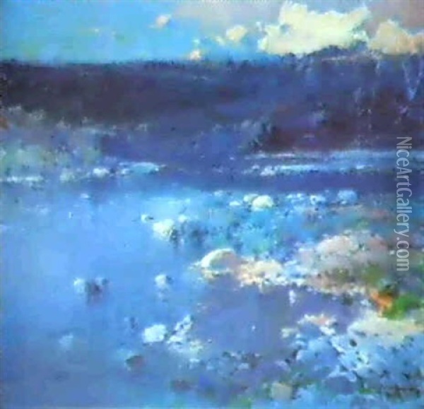 A Riverscape Oil Painting - Eliseo Meifren y Roig