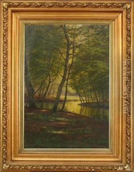 Scenery With A River. Signed A. Jacobsen Oil Painting - A. G. Jacobsen