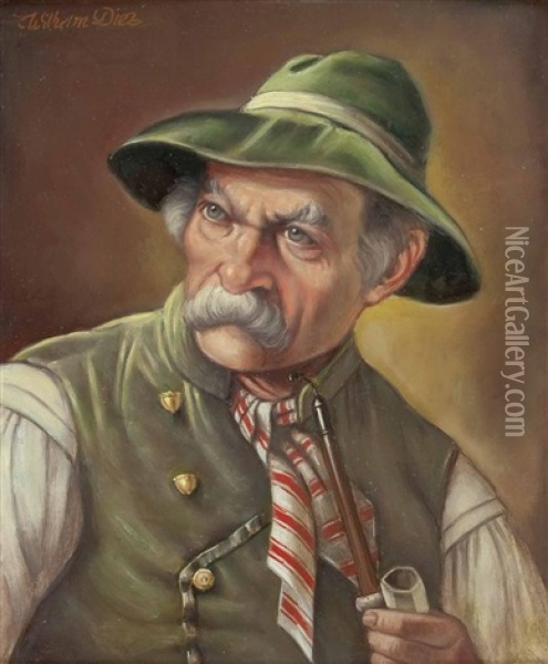 Bauer Mit Pfeife Oil Painting - Wilhelm Von Diez