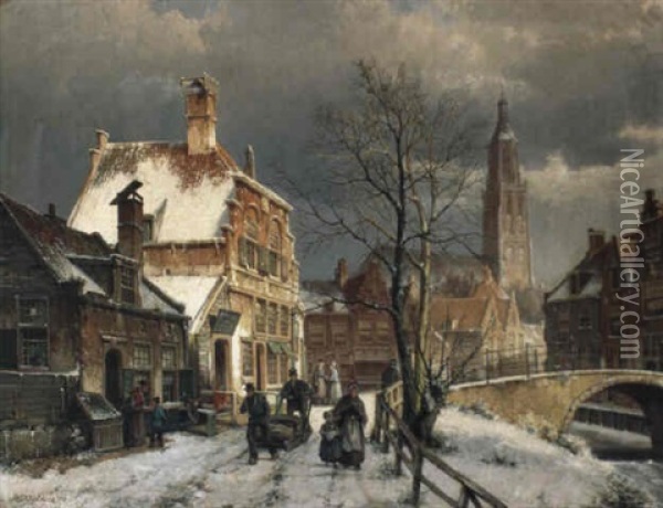 A View In Enkhuizen In Winter Oil Painting - Willem Koekkoek