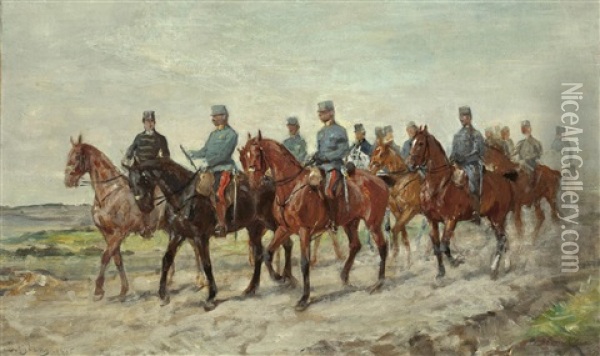 Erzherzog Mit Offizieren An Der Regimentsspitze Oil Painting - Julius von Blaas